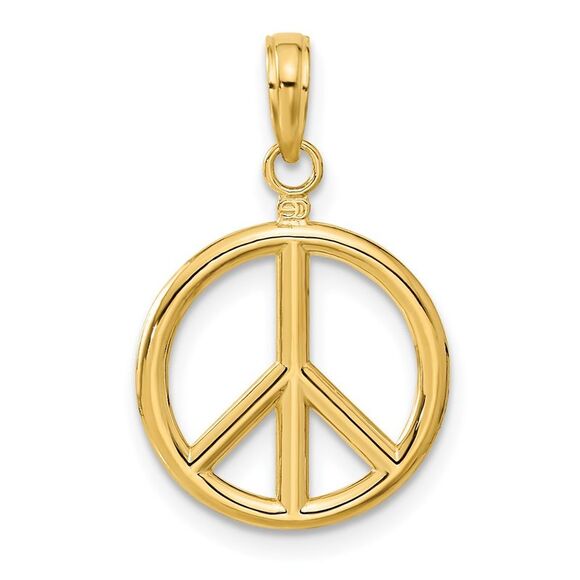 14k Yellow Gold 16mm Polished 3D Peace Sign Pendant - Picture 3 of 6
